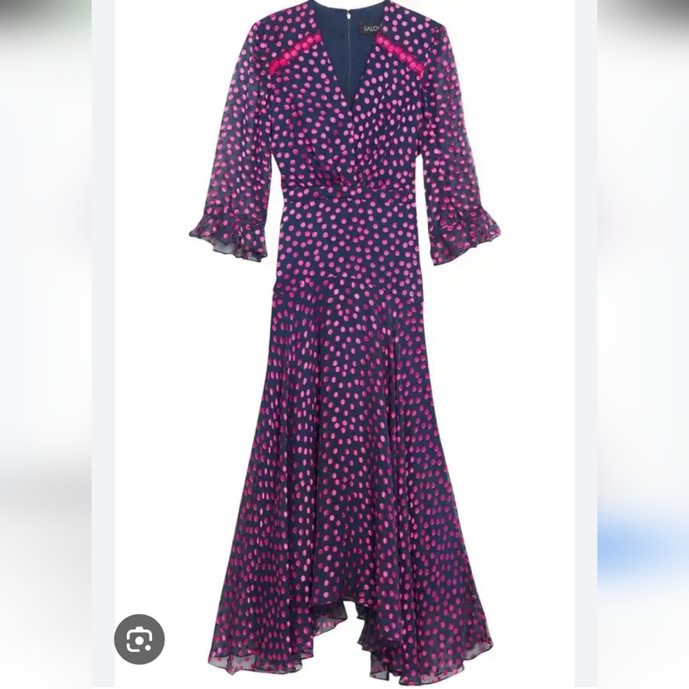 Saloni Edith Polka-Dot Flocked silk-blend chiffon midi dress - Picture 9 of 10